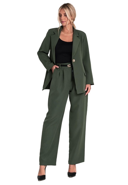 Дамски костюм, Figl, широки панталони, зелен, полиестерен материал