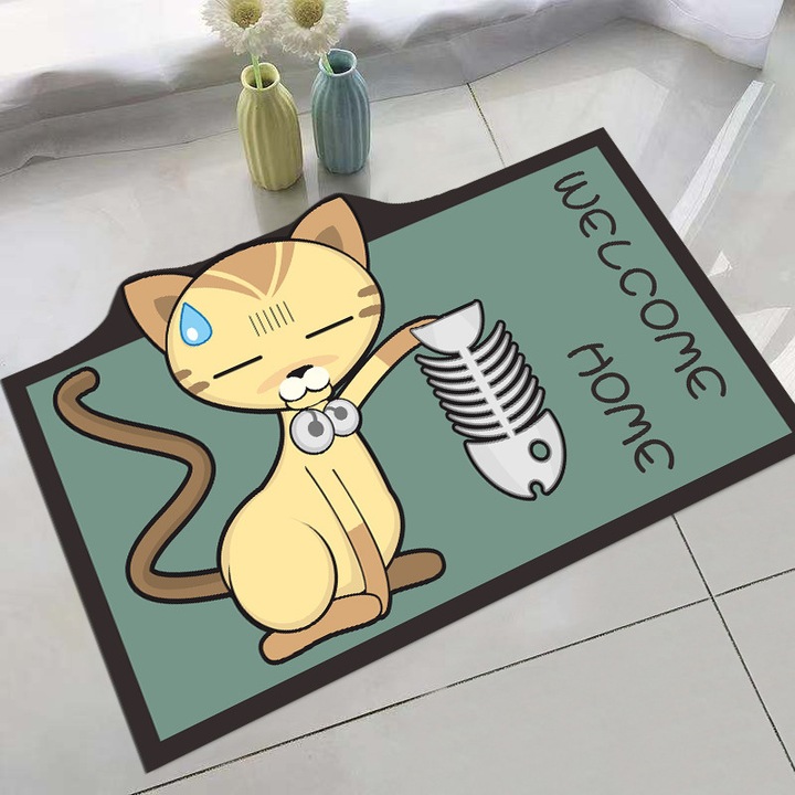 Covoras intrare, Covoras decorativ pisica Welcome Home, imprimeu, 60x40cm