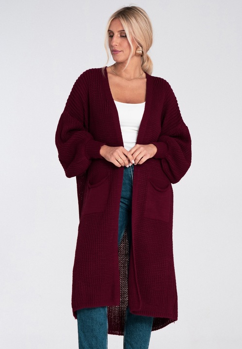 Дълга жилетка Figl, бордо, тънка, без закопчаване, за жени, акрил