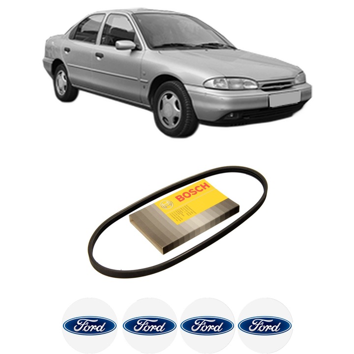 Curea transmisie accesorii FORD MONDEO I Saloon (GBP) 2.5 i 24V din 1994-1996, auto, Bosch, 4x Stickere auto cu FORD