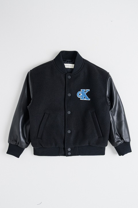 Calvin Klein, Jacheta bomber cu logo, Negru/Albastru