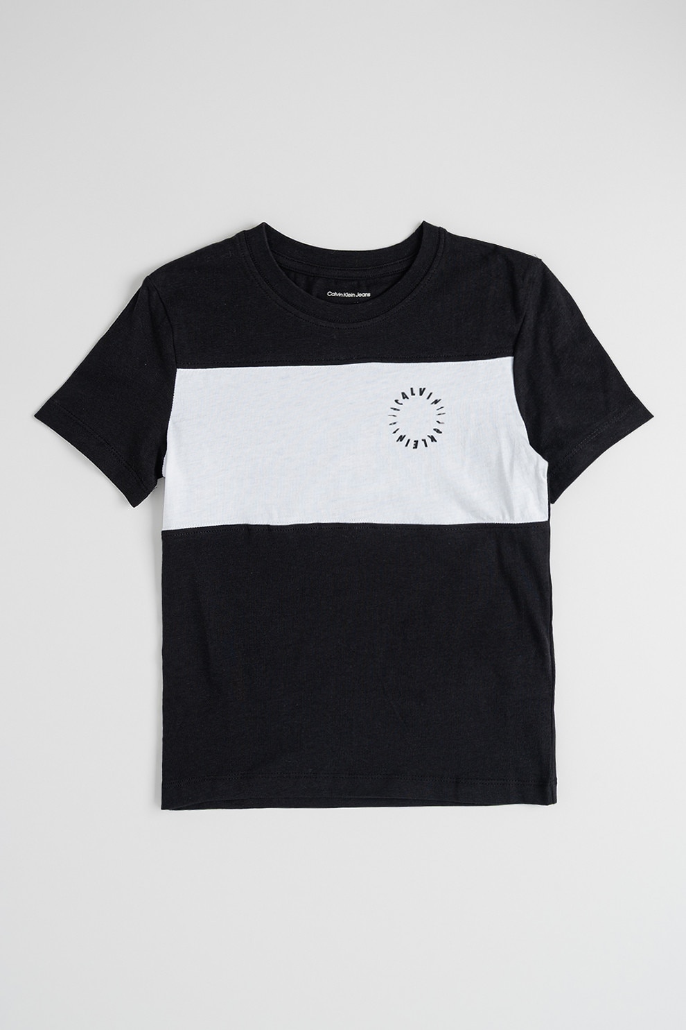 Calvin Klein, Tricou de bumbac cu decolteu la baza gatului, Alb, Negru, 170 CM
