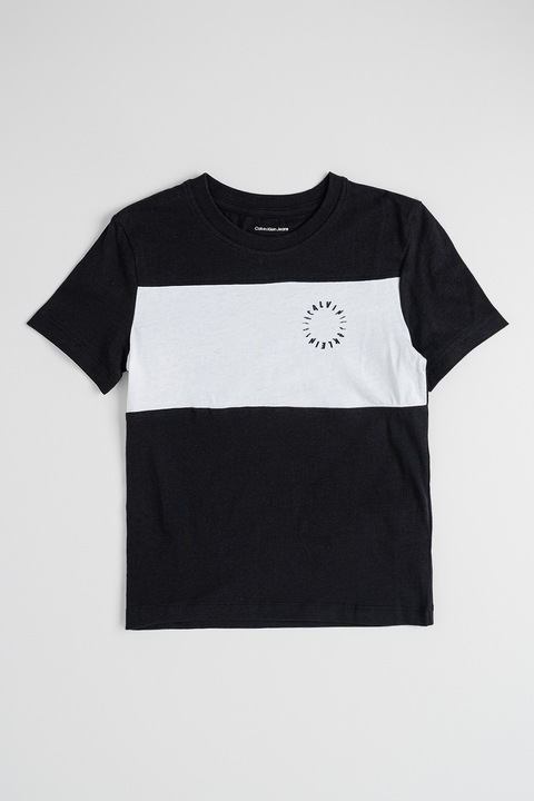 Calvin Klein, Kerek nyakú pamutpóló, Fehér/Fekete