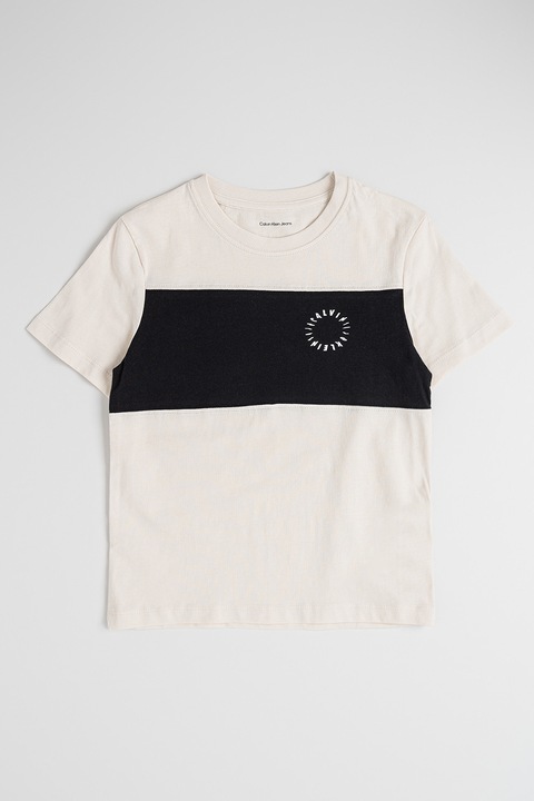 Calvin Klein, Kerek nyakú pamutpóló, Fekete/Világosbézs