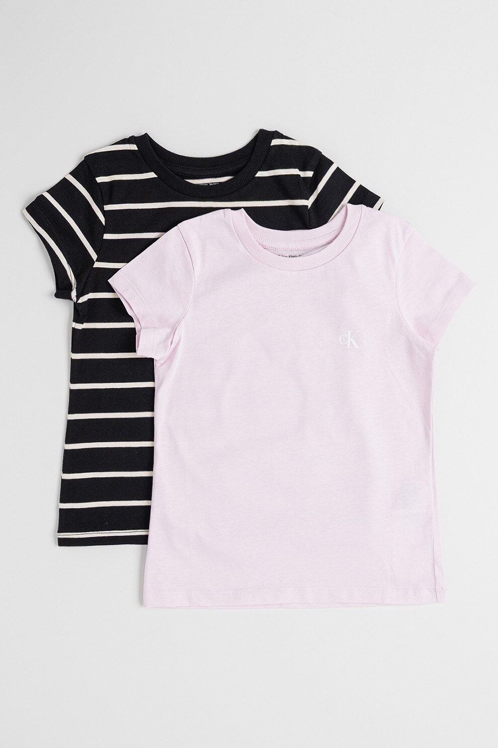 Calvin Klein, Set de tricouri de bumbac cu decolteu la baza gatului - 2 piese, Negru, Roz pastel, 170 CM