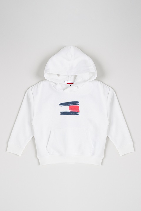 Tommy Hilfiger, Hanorac cu buzunar kangaroo, Rosu/Alb