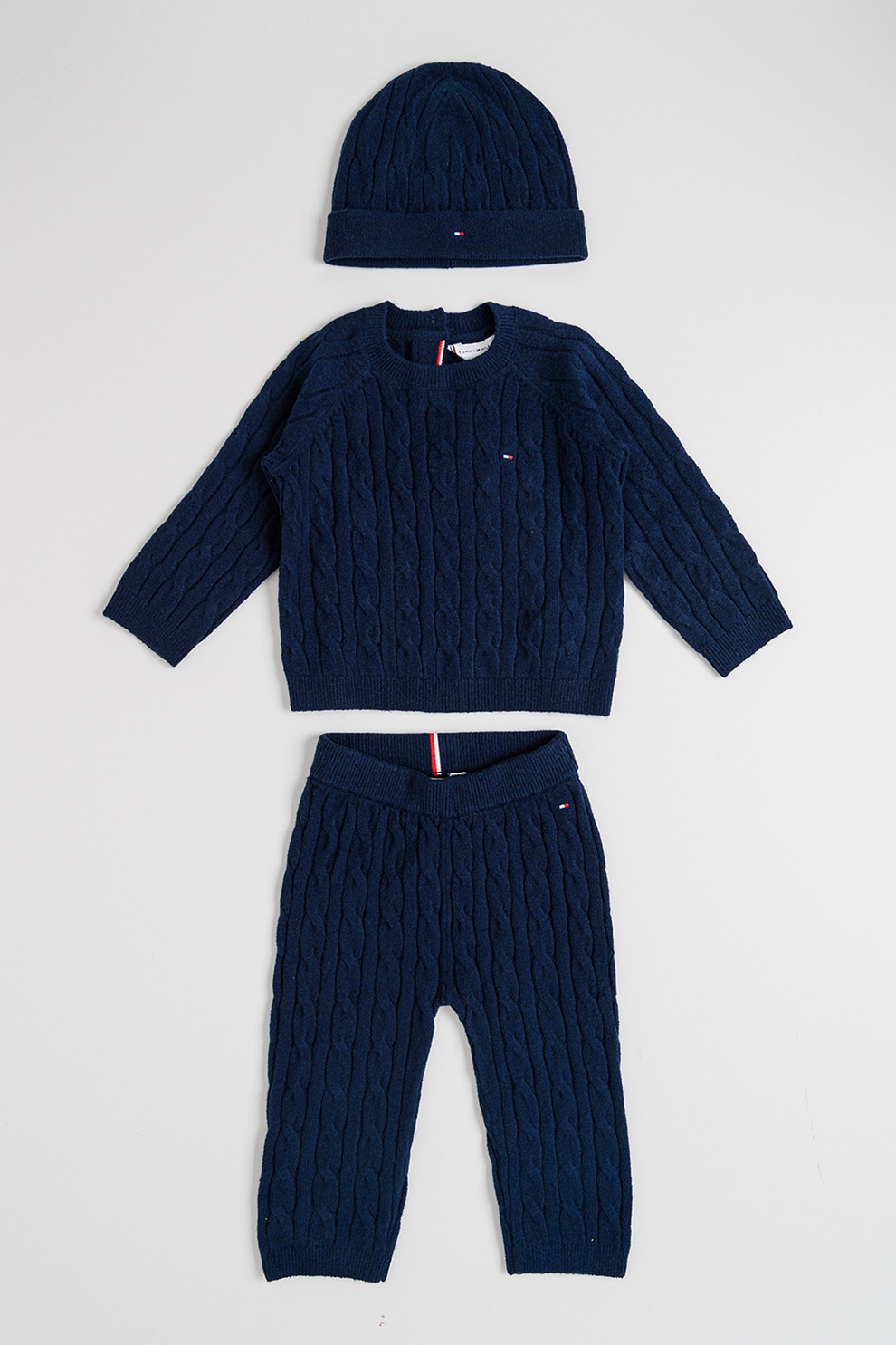 Tommy Hilfiger, Set de imbracaminte cu model torsade - 3 piese, Bleumarin, 86 CM