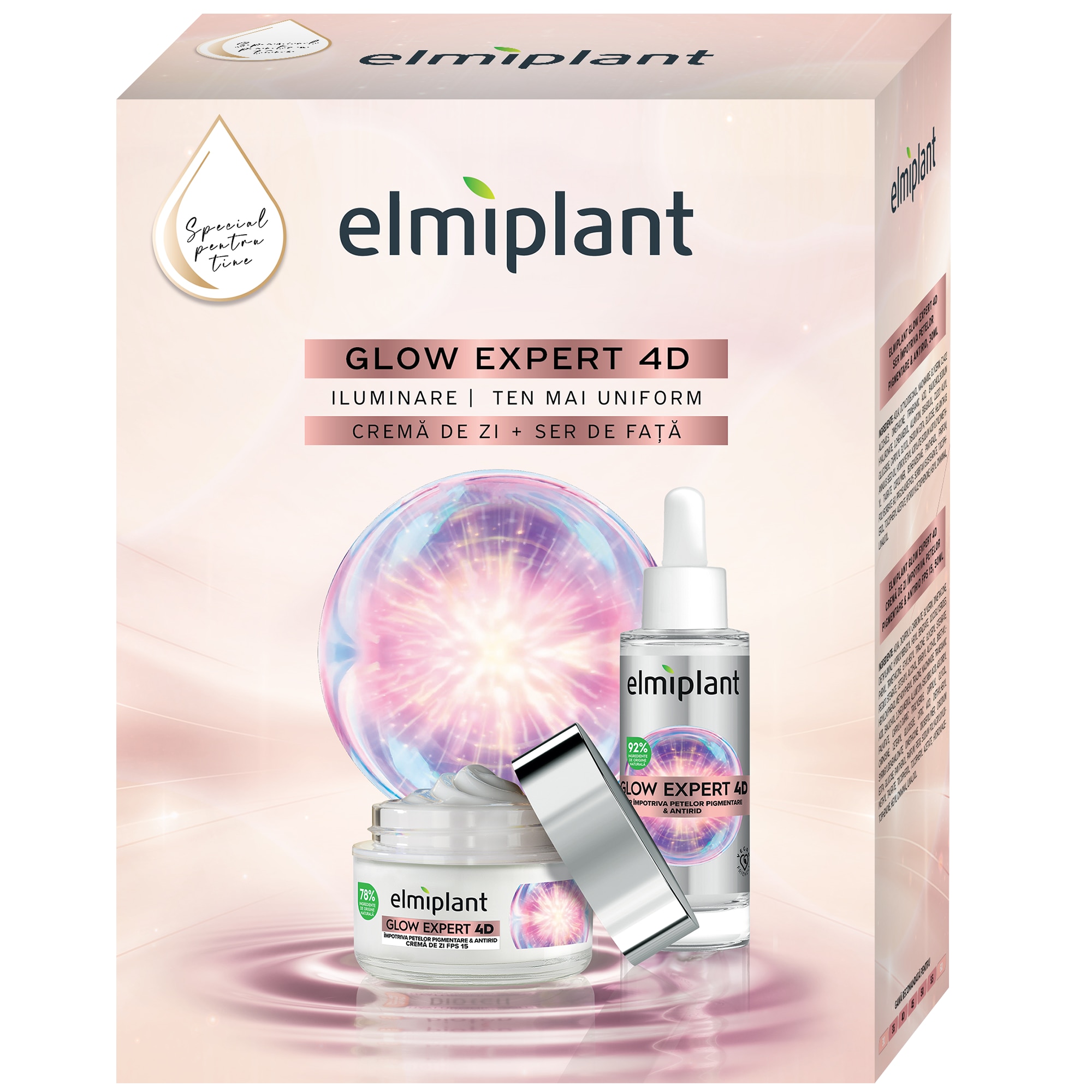 Set cadou Elmiplant Glow Expert 4D: Crema de zi, 50ml + Serum pentru fata, 30ml