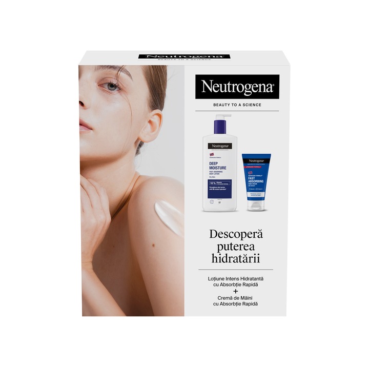 Set cadou Neutrogena: Lotiune de corp intens hidratanta cu absorbtie rapida, 400 ml + Crema de maini cu absorbtie rapida, 75 ml
