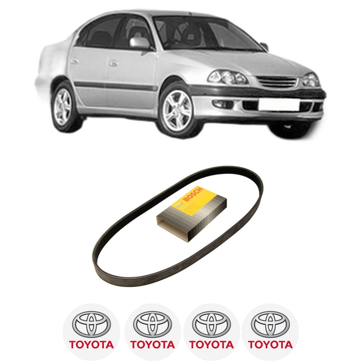 Curea transmisie accesorii TOYOTA AVENSIS (_T22_) 1.8 VVT-i (ZZT221_, ZZT221R) din 2000-2003, auto, Bosch, 4x Stickere auto cu TOYOTA