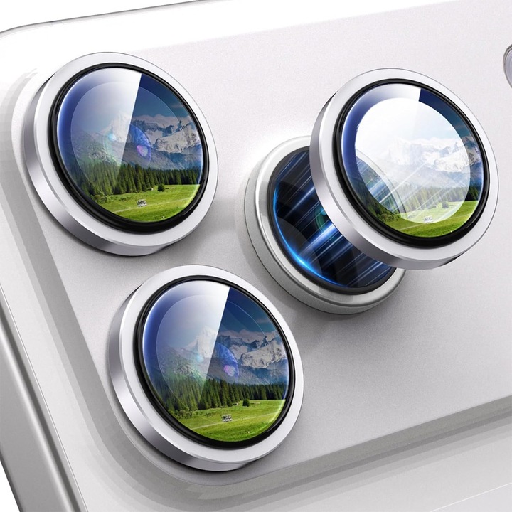 Folie de Protectie Lentile pentru Apple iPhone 17 Pro Max, Rezistenta la Zgarieturi, Aviation Copper Plating, Claritate Ultra HD, Protectie Individuala, Argintiu