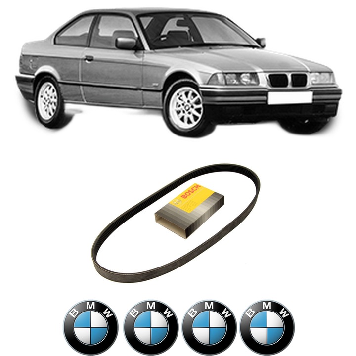 Curea transmisie accesorii BMW Seria 3 (E36) 320 i din 1991-1998, auto, Bosch, 4x Stickere auto cu BMW