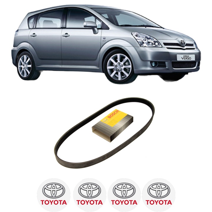 Curea transmisie accesorii TOYOTA COROLLA Verso (ZER_, ZZE12_, R1_) 1.6 (ZNR10_, ZNR10R) din 2004-2009, auto, Bosch, 4x Stickere auto cu TOYOTA