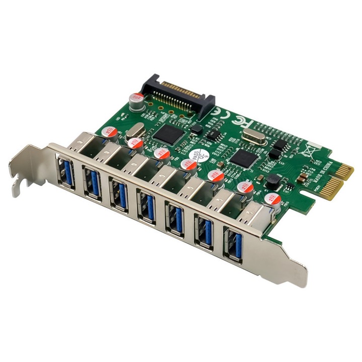 Placa de expansiune POWERTECH PCIe la 7x USB ST69, 5Gbps, VL805 si VL812
