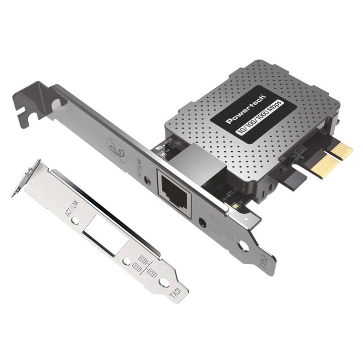 Placa de extensie de retea POWERTECH PCIe la RJ45 PT-1453, 1000Mbps