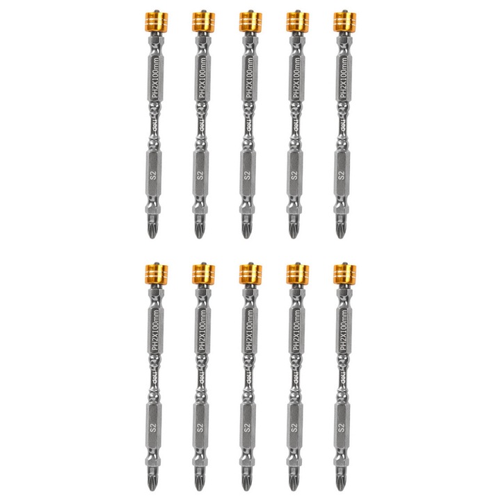 Set biti de surubelnita DELI DL255100 pentru burghiu-surubelnita, cap dublu, PH2x100mm, cu inel magnetic, 10 buc