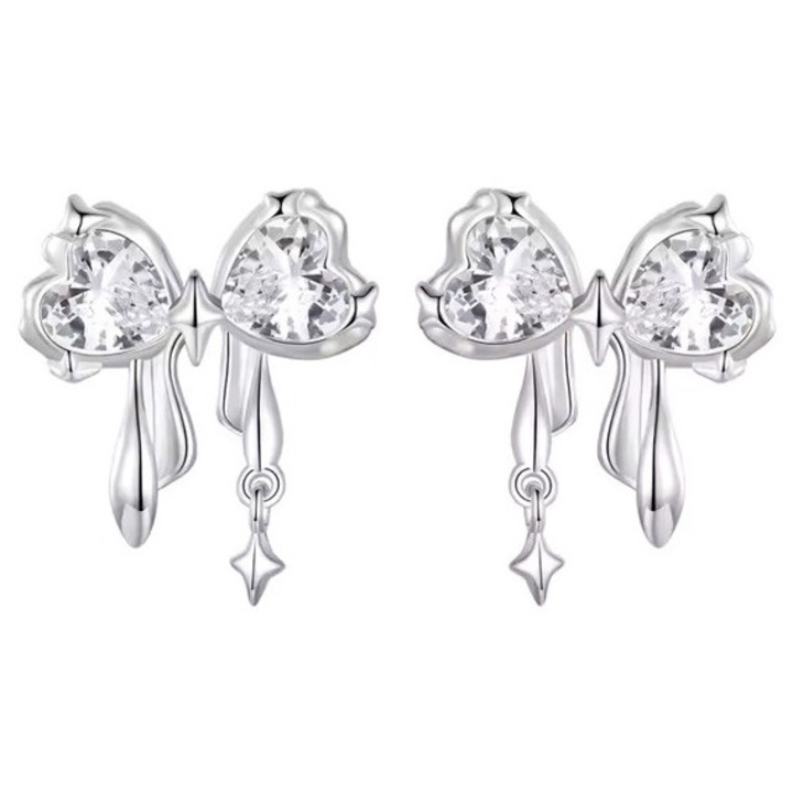 Cercei BAMOER cu zirconii, argint 925, 1.5x1.5cm