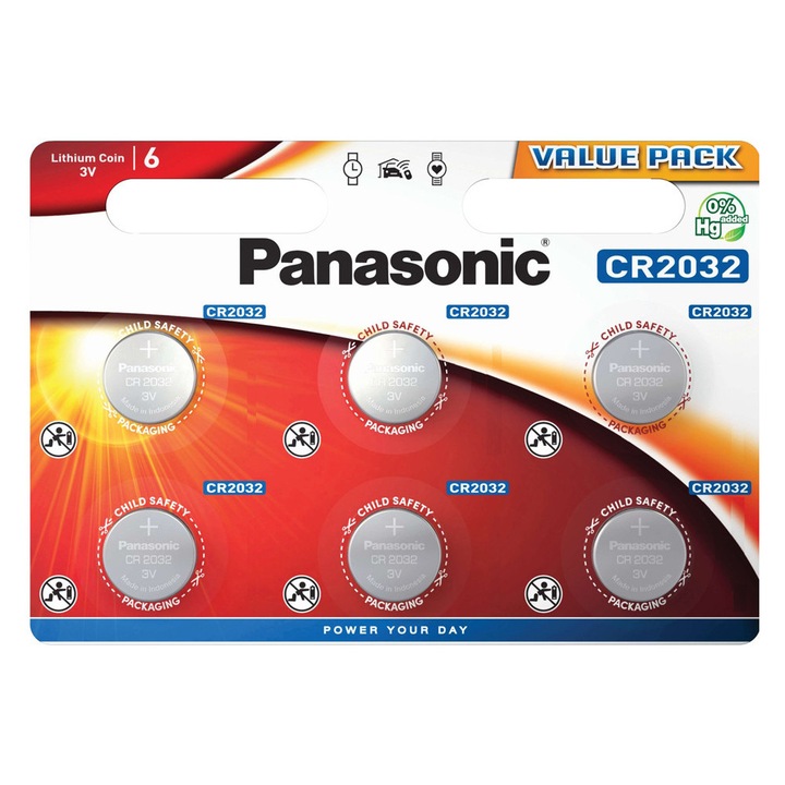 Baterie litiu Panasonic CR2032, 3V, set de 6 bucati