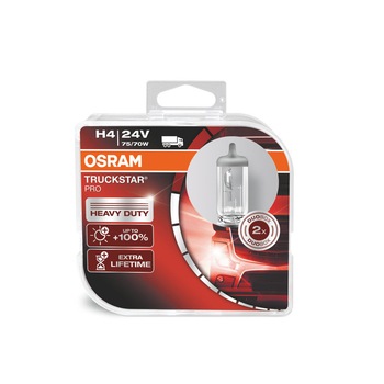 Set 2 becuri auto cu halogen Osram, H4, Truckstar Pro, 24V, 75/70W, P43t Set 2 becuri auto cu halogen Osram, H4, Truckstar Pro, 24V, 75/70W, P43t