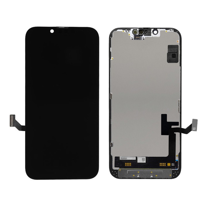 Display LCD TW INCELL pentru iPhone 14, maure, set cu ring camera-sensor si earmesh
