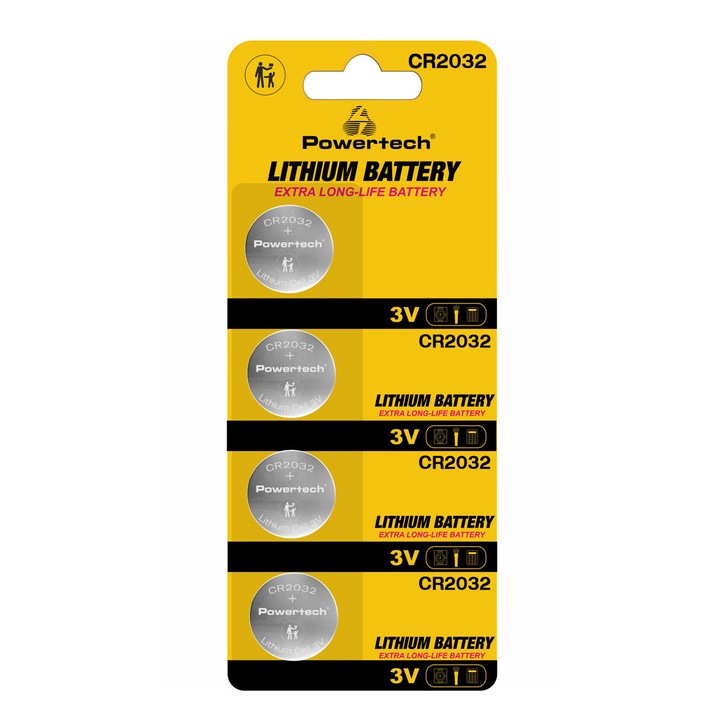Baterii POWERTECH CR2032, 3V, set 4 bucati