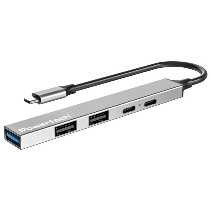 Hub USB POWERTECH PT-1414, 5x thyron, USB 3.2, 100W, USB-C