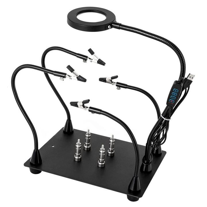 Suport PCB KAISI TE-808 cu lupa si brate, negru