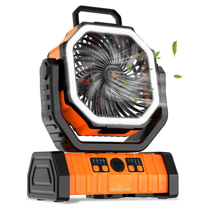 Ventilator POWERTECH PT-1430 cu telecomanda, 20000mAh, portocaliu