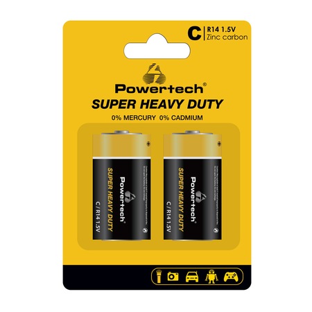 Baterii POWERTECH R14 1.5V Zinc Carbon Super Heavy Duty, set 2 bucati ...