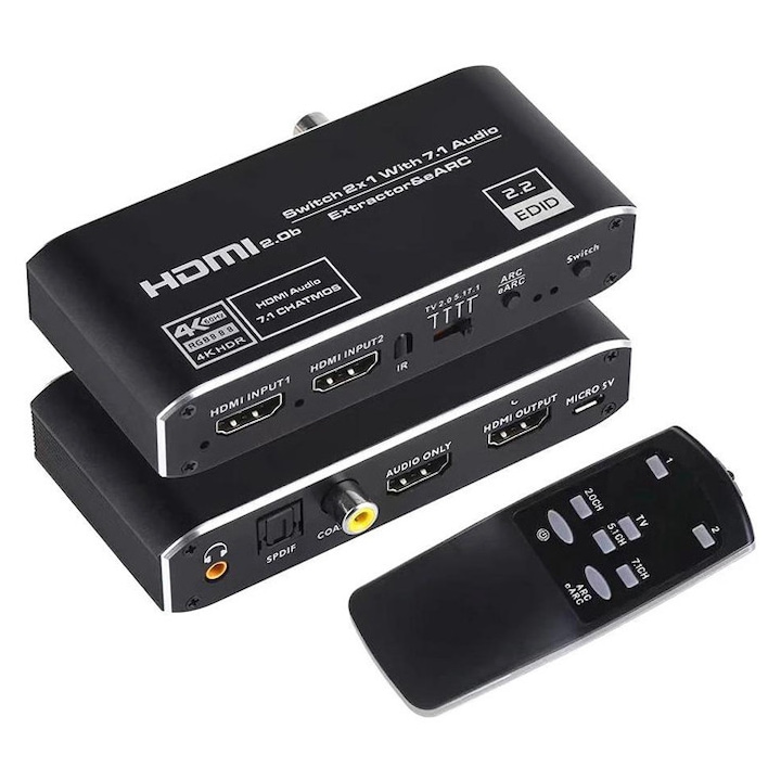 Switch HDMI 4x1, 4K/60Hz, negru