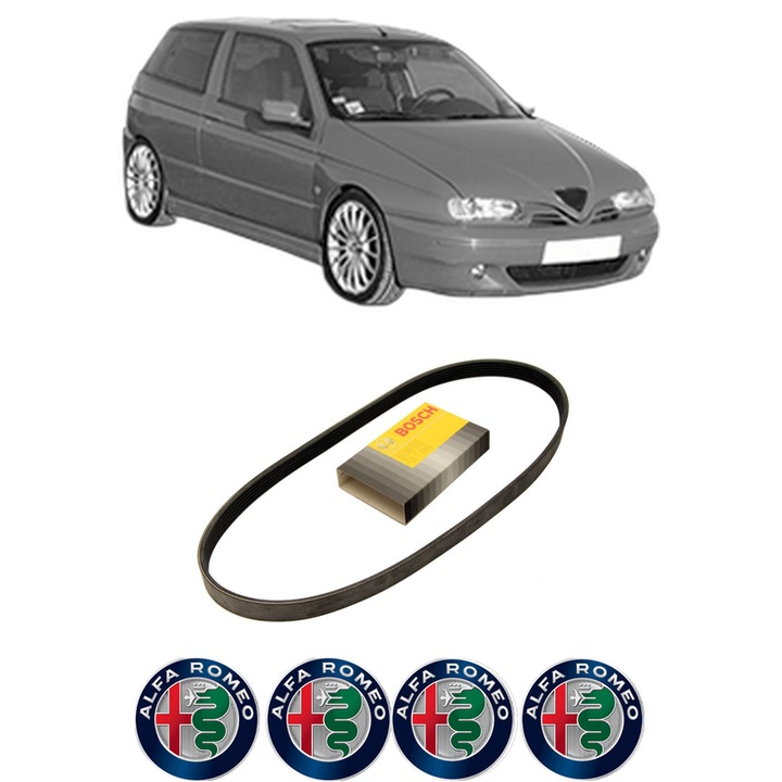 Curea transmisie accesorii ALFA ROMEO 145 (930_) 1.9 JTD (930.A4B) din 1999-2001, auto, Bosch, 4x Stickere auto cu ALFA ROMEO