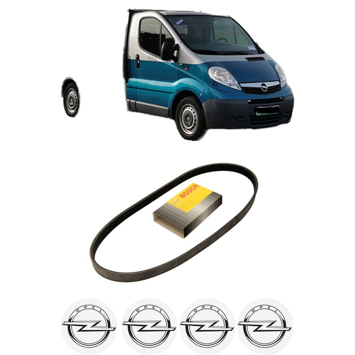Curea transmisie accesorii OPEL VIVARO A Platform/Chassis (X83) 2.0 16V din 2002-2006, auto, Bosch, 4x Stickere auto cu OPEL