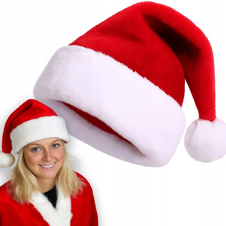 Caciula Mos Craciun, PrzydaSie.pl, rosu-alb, 31x47cm, material plusat, dimensiune universala