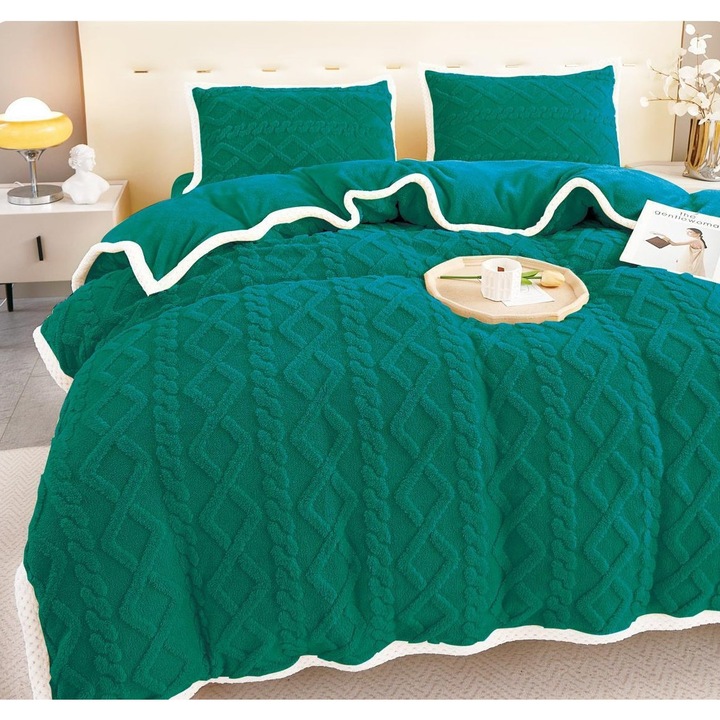 Lenjerie de pat cocolino, pat dublu, 4 piese, Cearceaf de pat 220x230, Cearsaf de pilota 200x230, 2 Fete de perna 55x80, Verde