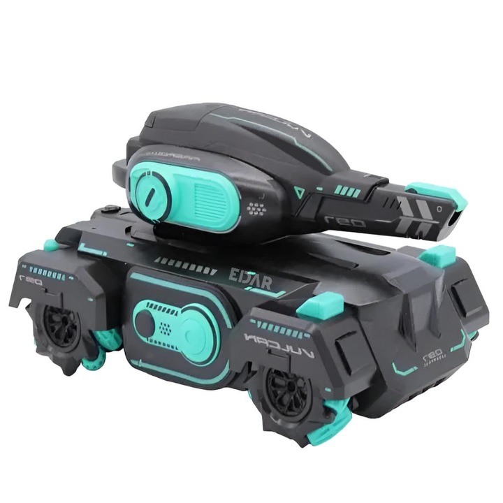 Tanc De Jucarie EDAR Interactiv cu Bratara, Proiectile Hidrogel, Lumini & Sunete, Off-Road, Negru cu Turcoaz