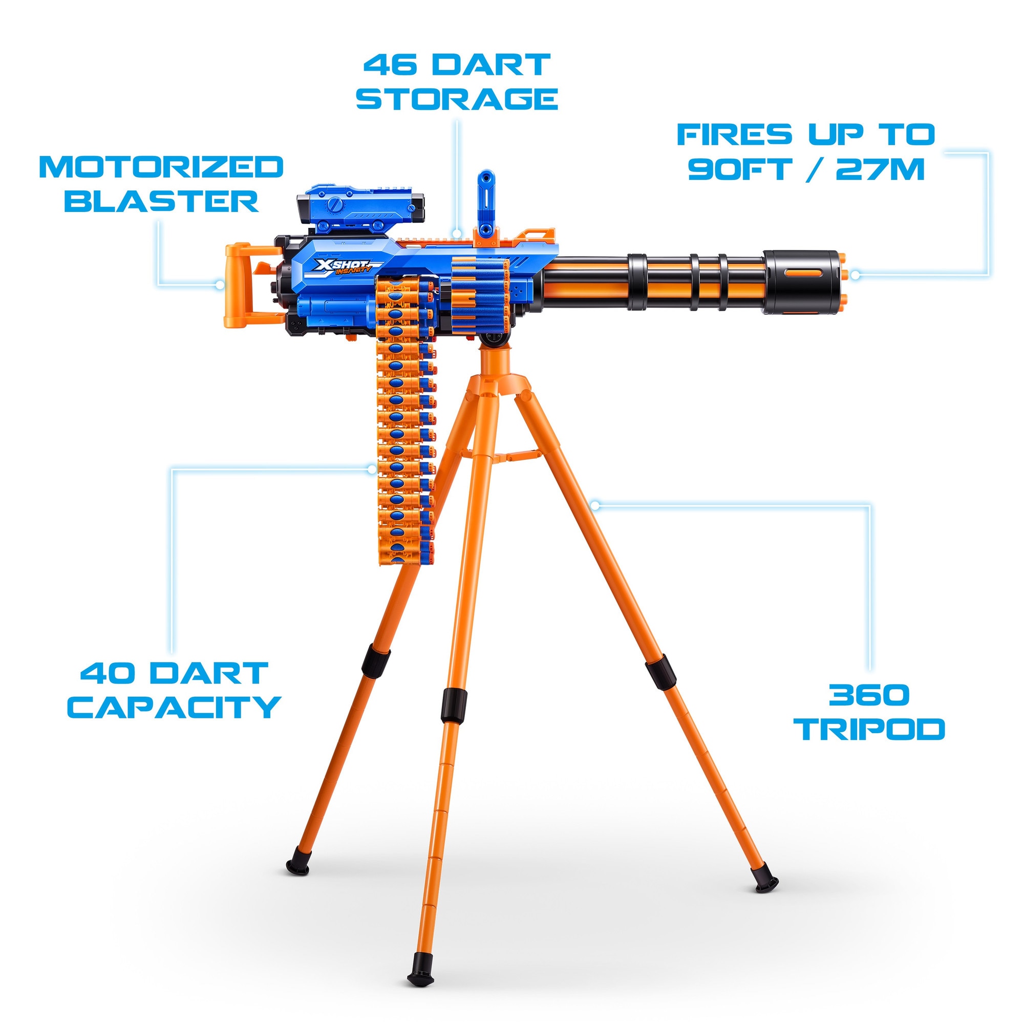Blaster X-Shot - Insanity, motorizat, cu trepied, 72 proiectile