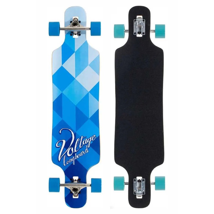 Longboard Voltage DT, 39" x 9.5", 7 straturi, albastru si alb, set complet