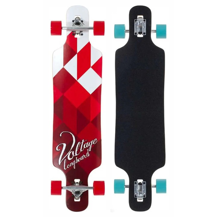 Longboard Voltage DT, 39" x 9.5", 7 straturi, rosu-alb, set complet