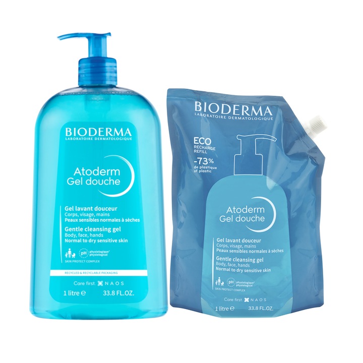 Комплект: Душ гел ATODERM Bioderma, 1 л + Резерва 1 л