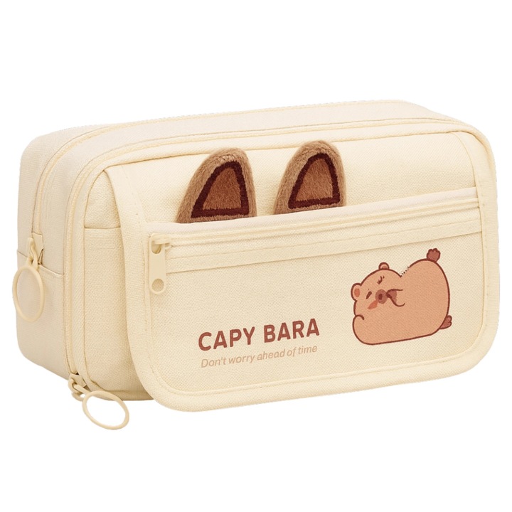 Penar scolar Edibazzar, model capibara, 10 compartimente, bej, 21x8x11cm