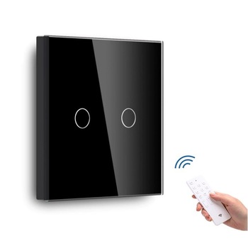 Intrerupator tactil dublu cu variator de tensiune cu senzor telecomanda M1, Negru Intrerupator tactil dublu cu variator de tensiune cu senzor telecomanda M1, Negru