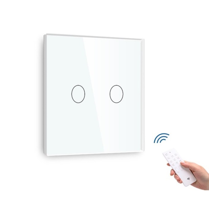 Intrerupator tactil dublu cap scara cu senzor telecomanda M1, Alb
