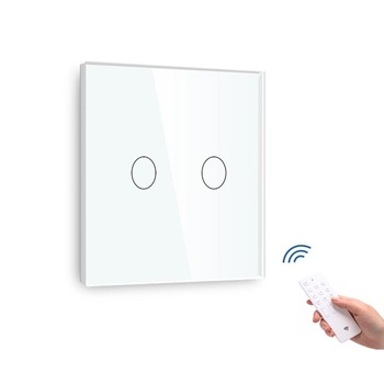 Intrerupator tactil dublu cap scara cu senzor telecomanda M1, Alb Intrerupator tactil dublu cap scara cu senzor telecomanda M1, Alb