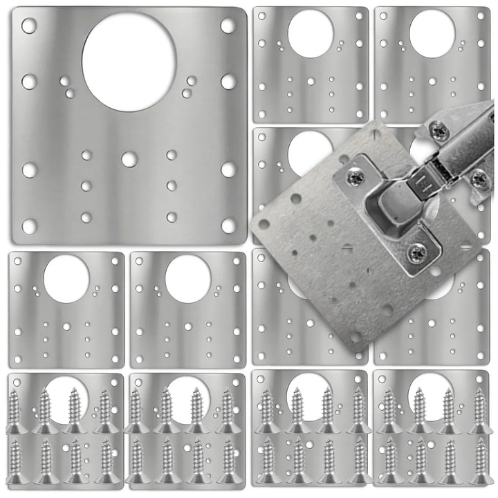 Set de 12 placi pentru repararea balamalelor, Edibazzar, 90x90mm, inox, rezistent la rugina