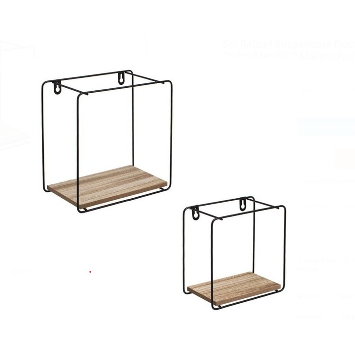 2 darab dekoratív, függő MDF polc fémkerettel, négyzet alakú, 2 méret – Minimalista fali polcok rendszerezéshez és modern designhoz