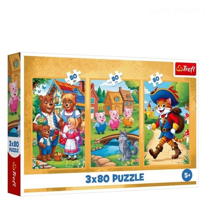 Puzzle 3 az 1-ben Klasszikus mesék (3x80 darab) – Trefl, Oktató puzzle gyerekeknek 5+ év