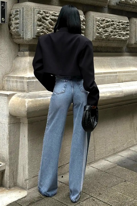 Veyra trapéz farmerek, széles szárú szabás kristályokkal, Világoskék