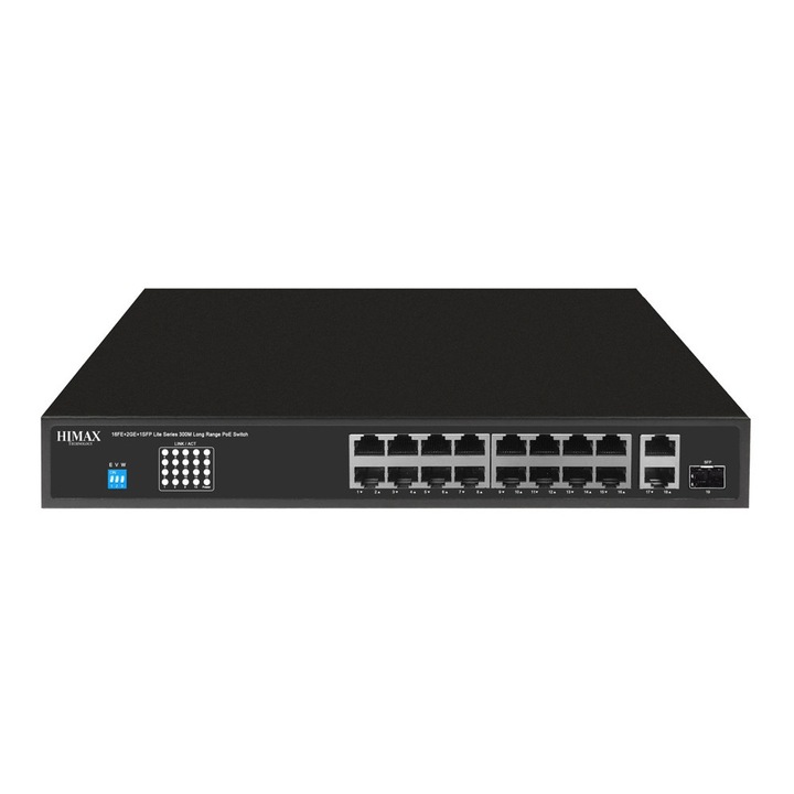 Switch PoE HIMAX PS11602FE-L, 16x Ethernet PoE, 2x Ethernet, 2x SFP, 1000Mbps