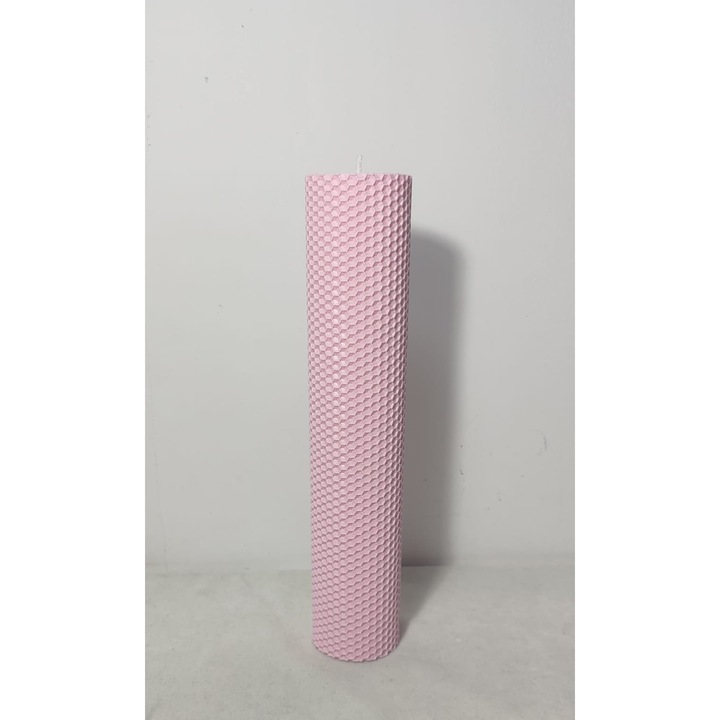 Halvány rózsaszín méhsejt keresztelőgyertya, H30 D6 cm