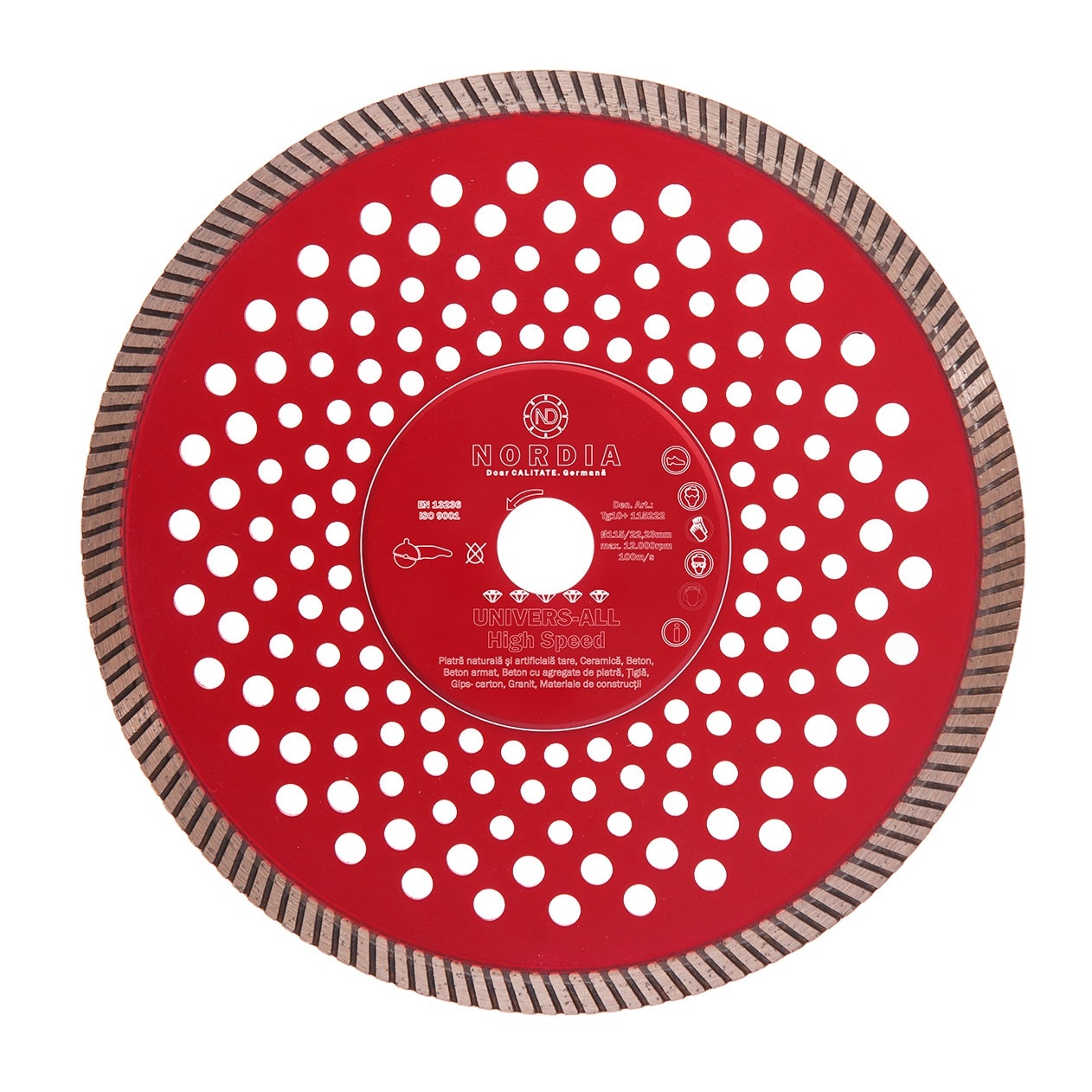 Disc diamantat NORDIA Univers-All High-Speed, 230 x 22.23 x 2.8 x 10 mm, turbo, pentru polizor unghiular